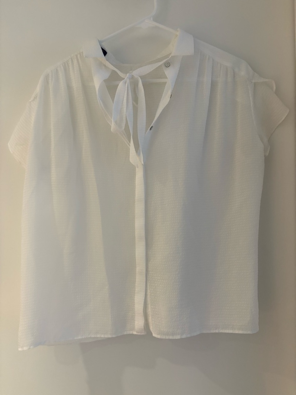Zara White Tie-Neck Cap Sleeve Blouse